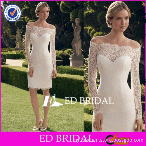 CE387 Elegant Cheap Off-the-shoulder Long Sleeve Lace Short Wedding Dress